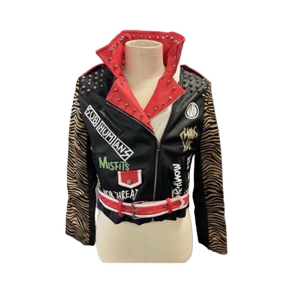 Azalea Wang Good Bad Times Studded Moto Grafitti Tiger Stripe Jacket Size Large